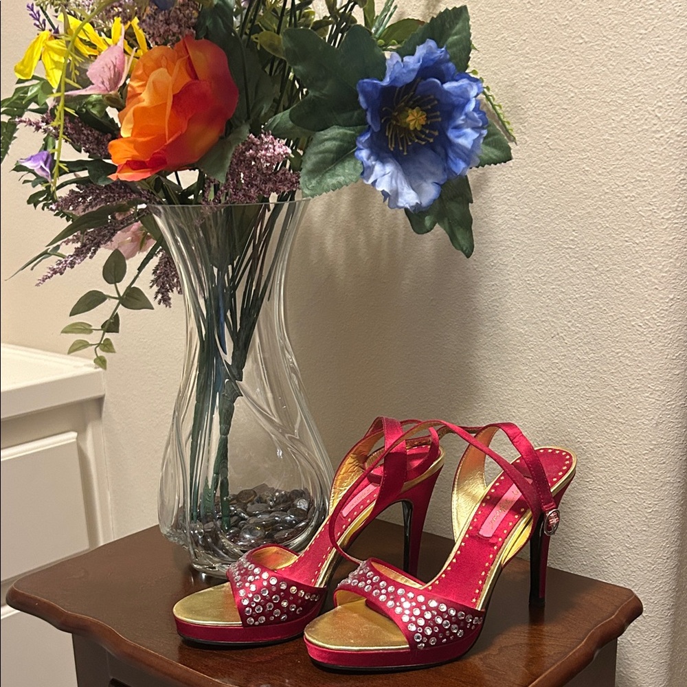 Elegant Red Rhinestone Women's Heels Size 6.5